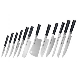 Набор из 12-ти ножей Samura Mo-V овощной, для томатов, для стейка, универсальный, обвалочный, накири, топорик, сантоку, шеф, филейный, для хлеба, для нарезки