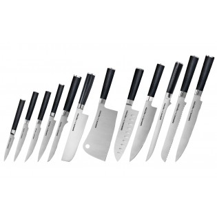 Набор из 12-ти ножей Samura Mo-V овощной, для томатов, для стейка, универсальный, обвалочный, накири, топорик, сантоку, шеф, филейный, для хлеба, для нарезки