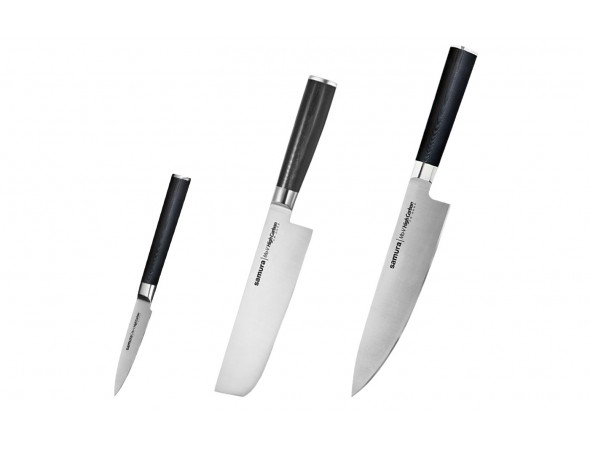 Набор из 3-х ножей Samura Mo-V овощной, накири, Шеф