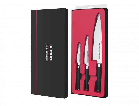 Набор из 3-х ножей Samura Mo-V овощной, универсальный, шеф Набор из 3-х ножей Samura Mo-V овощной, универсальный, шеф