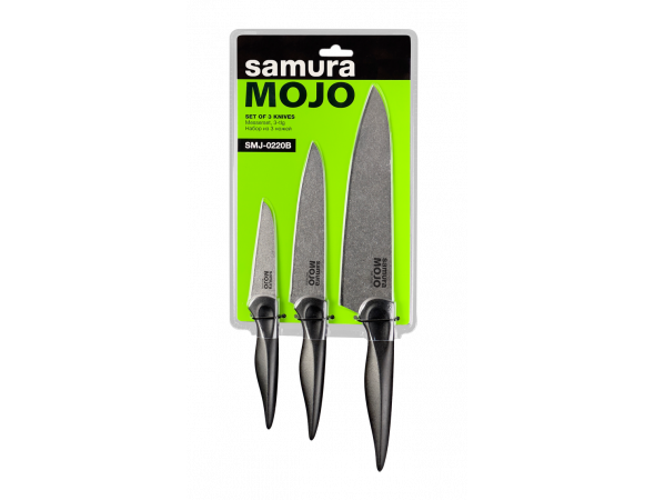 Набор из 3-х ножей Samura MOJO овощной, универсальный 148 мм, шеф, черная рукоять	