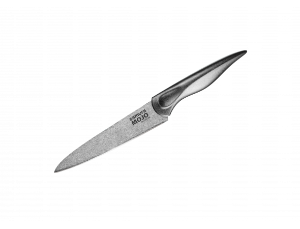 Набор из 5-ти ножей Samura MOJO (черная рукоять): овощной 94 мм, универсальный 148 мм, филейный 218 мм, для хлеба 194 мм, Шеф 200 мм и браш-подставка