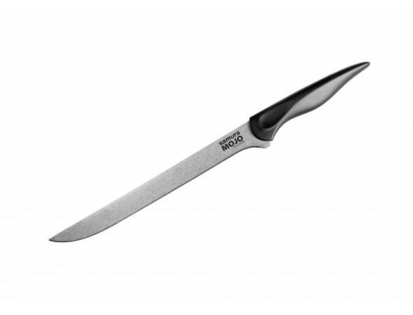 Набор из 5-ти ножей Samura MOJO (черная рукоять): овощной 94 мм, универсальный 148 мм, филейный 218 мм, для хлеба 194 мм, Шеф 200 мм и браш-подставка