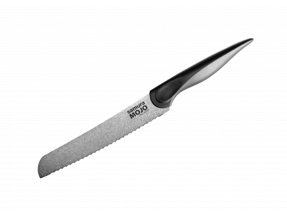 Набор из 5-ти ножей Samura MOJO (черная рукоять): овощной 94 мм, универсальный 148 мм, филейный 218 мм, для хлеба 194 мм, Шеф 200 мм и браш-подставка