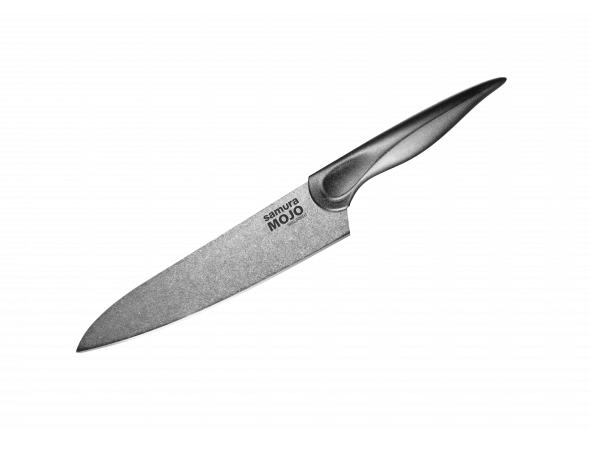 Набор из 5-ти ножей Samura MOJO (черная рукоять): овощной 94 мм, универсальный 148 мм, филейный 218 мм, для хлеба 194 мм, Шеф 200 мм и браш-подставка