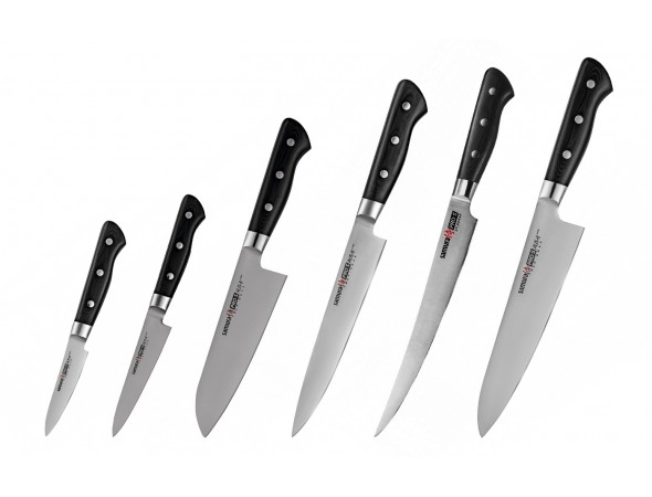 Набор из 6-ти ножей Samura Pro-S овощной, универсальный 115 мм., сантоку, для нарезки, Шеф, филейный