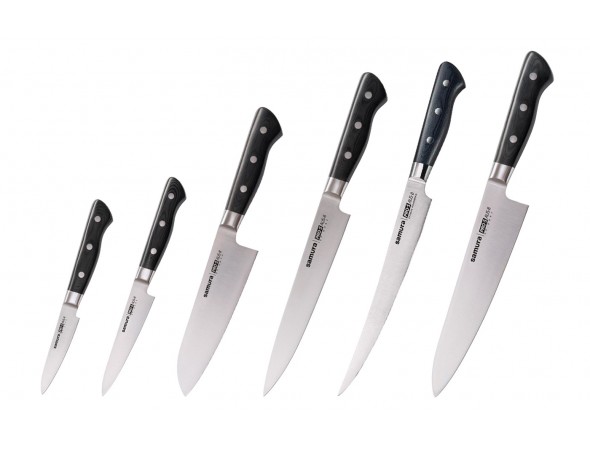 Набор из 6-ти ножей Samura Pro-S овощной, универсальный 115 мм., сантоку, для нарезки, Шеф, филейный