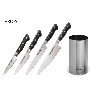 Набор из 4-х ножей Samura Pro-S Овощной, Универсальный 115 мм, для нарезки, Шеф и стальной подставки