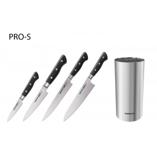 Набор из 4-х ножей Samura Pro-S Овощной, Универсальный 115 мм, для нарезки, Шеф и стальной подставки