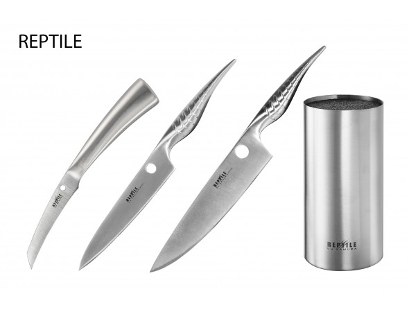 Набор из 3-х ножей Samura REPTILE овощной, универсальный, шеф и подставки