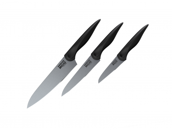 Набор из 3-х ножей Samura MOJO овощной, универсальный 148 мм, шеф, черная рукоять	