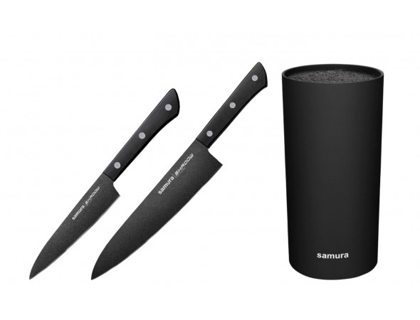 Набор из 2-х ножей Samura Shadow Универсальный 120 мм, Шеф 208 мм и подставки Набор из 2-х ножей Samura Shadow Универсальный 120 мм, Шеф 208 мм и подставки