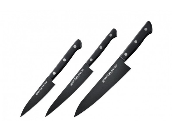 Набор из 3-х ножей Samura Shadow овощной, универсальный 150 мм, шеф (ПОВРЕЖДЕНА УПАКОВКА)