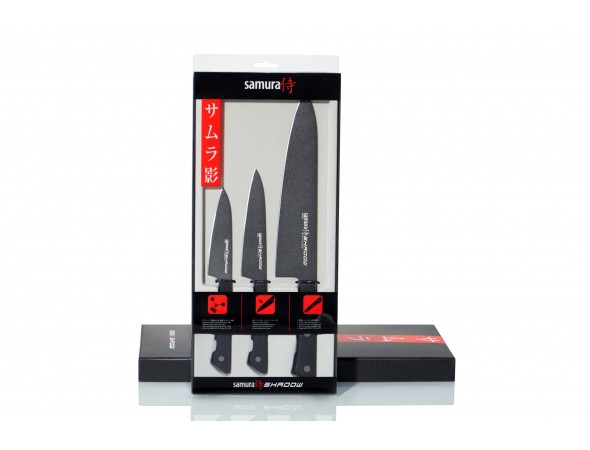 Набор из 3-х ножей Samura Shadow овощной, универсальный 150 мм, шеф (ПОВРЕЖДЕНА УПАКОВКА)