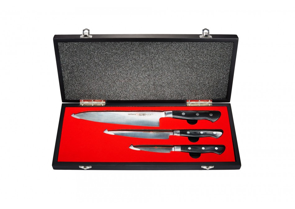 Обзор набора из 3-х ножей в подарочной коробке Samura Pro-S